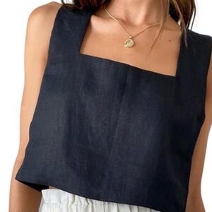 Abercrombie & Fitch Black Square-Neck Linen Tank